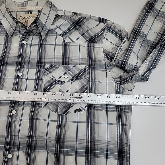 Coastal Mens White Plaid Pearl Snap Western Shirt Sz 2XL Cotton Long Sleeve - Picture 5 of 9